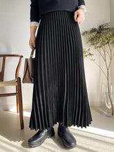 FRIFUL Women's Solid Color Pleated Maxi Length Casual Commuter Skirt